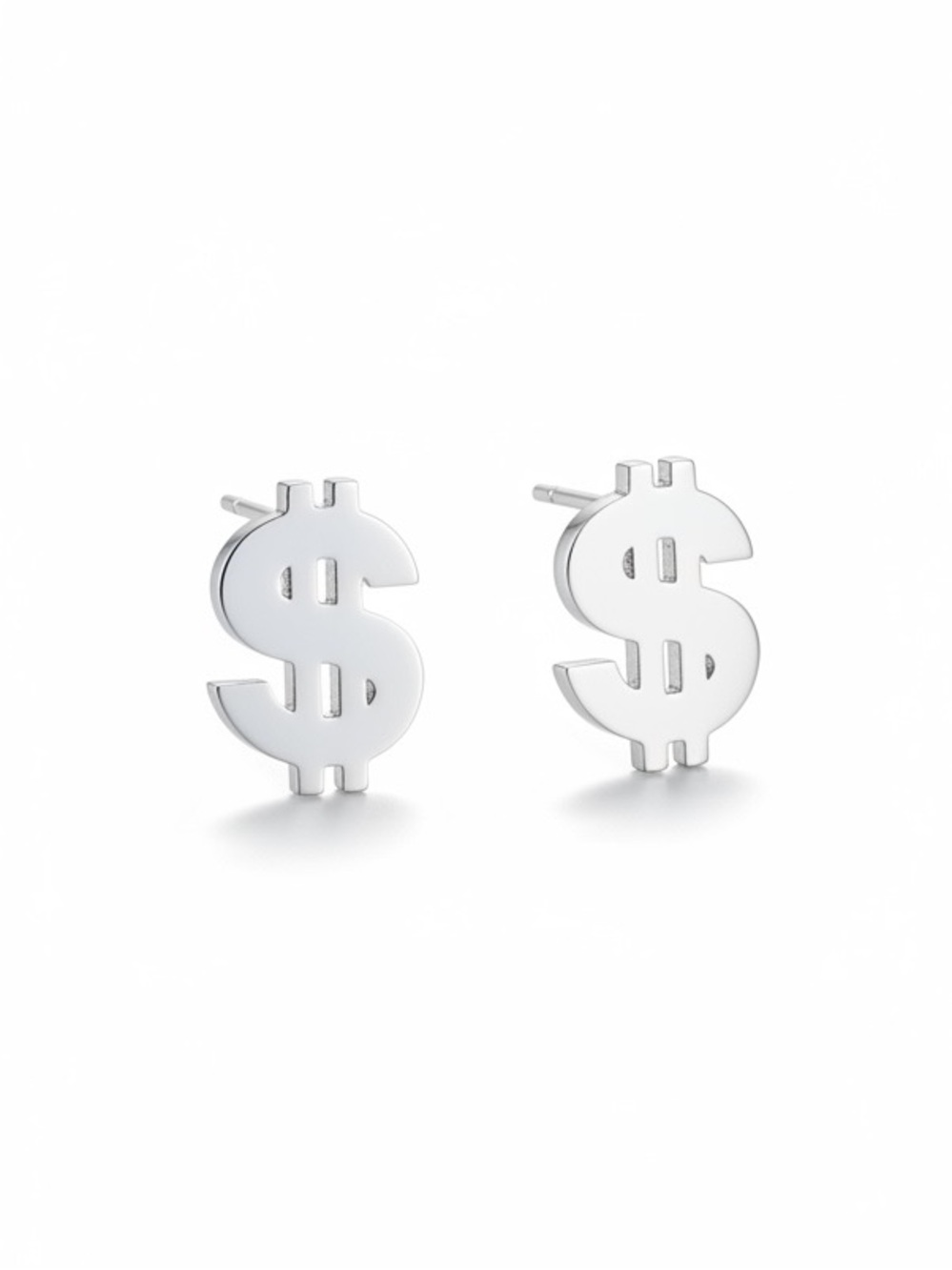 Dollar Sign Money Currency Humor Prosperity Silver Stainless Steel 1/2” Earrings